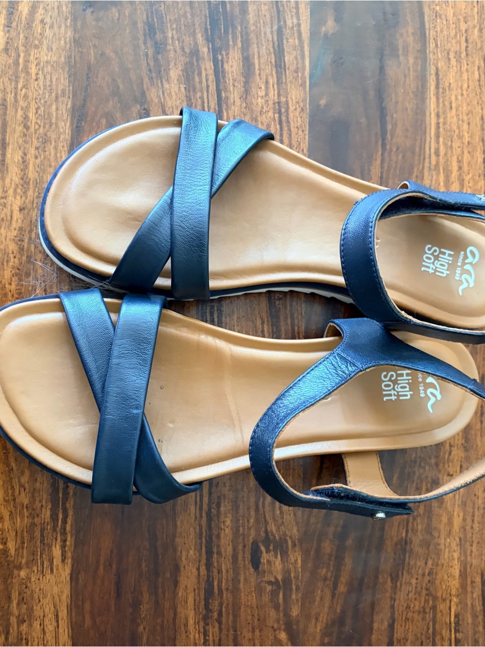 Ara Black Cross-Strap Ankle Sandals